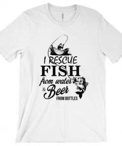 Thefishingshop I Rescue Fish From Water And Beer From Bottles Men's T-Shirt Casual Wear