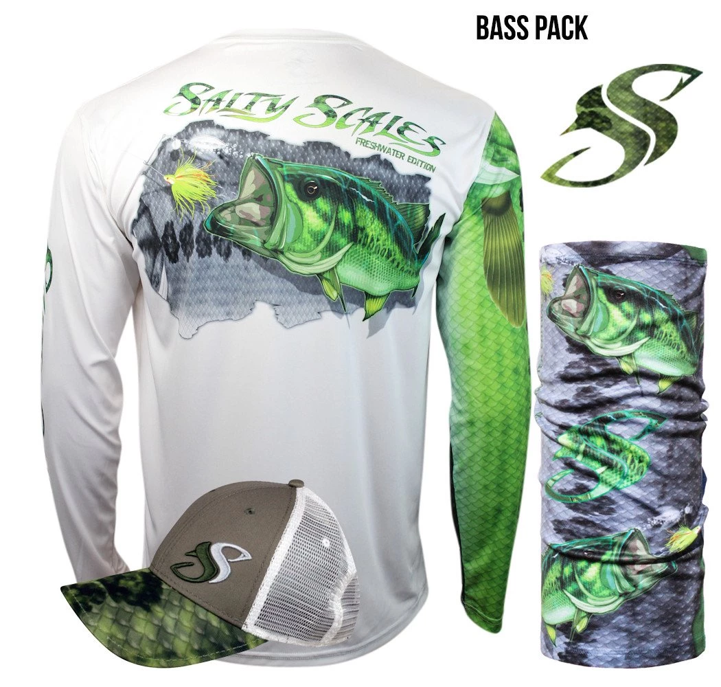 Salty Scales Performance Gear Largemouth Bass Long Sleeve Scale Sun-Shield Gift Pack