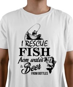 Thefishingshop I Rescue Fish From Water And Beer From Bottles Men's T-Shirt Casual Wear